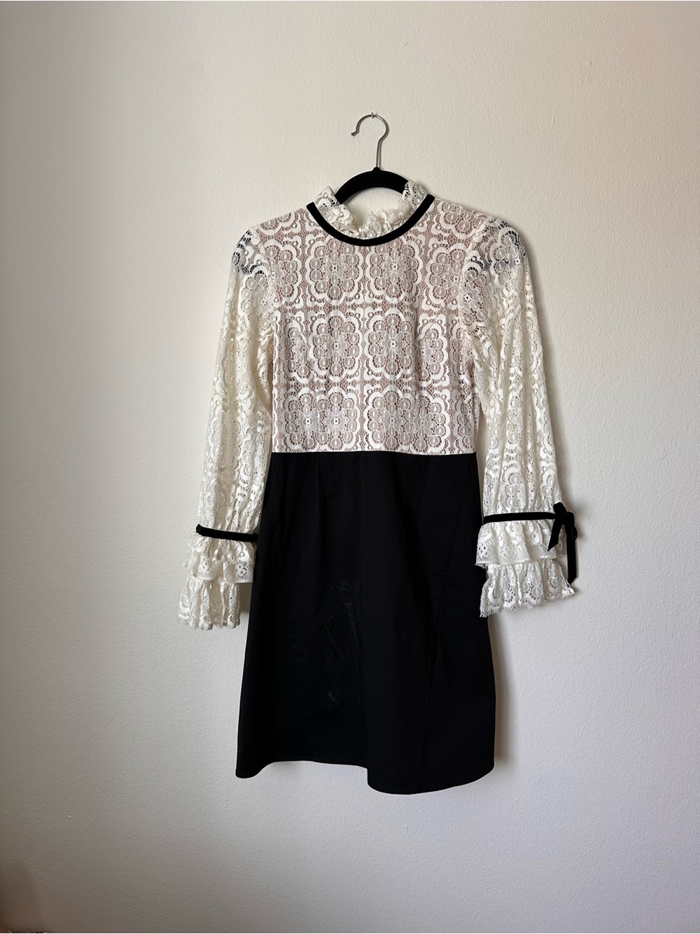 Sea New York Black and White Lace Long Sleeve Dress